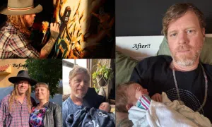 Before and after images of a man having his red hair. This is a hair donation for Wigs For Kids. He is showing the cut in a after image.