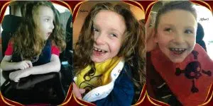 Before and after images of a boy having his long blond hair. This is a hair donation for Wigs For Kids. He is showing his cut in a after image.